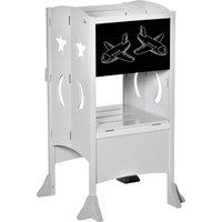 HOMCOM Kids Step Stool Toddler Kitchen Stool with Blackboard Lockable Handrail for Kids Kitchen Counter Grey