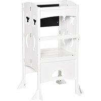 HOMCOM Kids Step Stool Toddler Kitchen Stool with Blackboard Lockable Handrail for Kids Kitchen Counter White Aosom UK