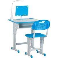 HOMCOM Kids Desk and Chair Set Adjustable Height Study Table Set with Drawer, Book Stand, Pen Slot - Blue