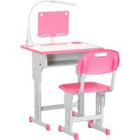 HOMCOM Kids Desk and Chair Set Adjustable Height Study Table Set with Drawer, Book Stand, Pen Slot - Pink