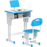 HOMCOM Kids Adjustable Desk and Chair Set, Book Stand, Pen Slot - Blue Aosom UK