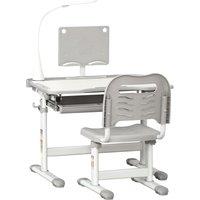 HOMCOM Children's Study Desk Set: USB Lamp, Storage Drawer, Activity Table for Arts & Crafts, Grey & White Aosom UK