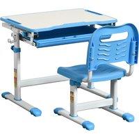 HOMCOM Kids Desk and Chair Set Height Adjustable Student Writing Desk Children Study Table w/ Desktop, Drawer, Pen Slot, Hook Blue Aosom UK