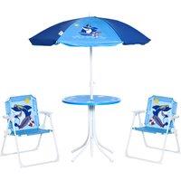 Outsunny Kids Picnic & Table Chair set, Outdoor Folding Garden Furniture w/ Shark Design, Adjustable Sun Umbrella, Ages 3-6 Years - Blue Aosom UK