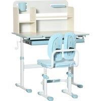 HOMCOM Kids Desk and Chair Set, Height Adjustable School Desk & Chair Set w/ Shelves, Washable Cover, Anti-Slip Mat, Kids Aged 3-12, Blue Aosom UK