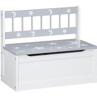 ZONEKIZ 2-IN-1 Wooden Toy Box, Kids Storage Bench Toy Chest with Safety Pneumatic Rod, Star & Moon Pattern, Grey Aosom UK