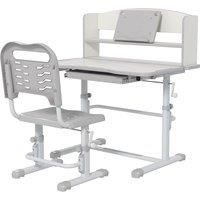 ZONEKIZ Height Adjustable Kids Study Table and Chair Set, with Drawer, Storage Shelf, 80 x 54.5 x 104 cm, Grey Aosom UK