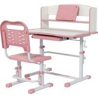 ZONEKIZ Height Adjustable Kids Study Table and Chair Set, with Drawer, Storage Shelf, 80 x 54.5 x 104 cm, Pink Aosom UK
