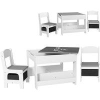 HOMCOM 3PCs Kids Table and Chair Set with Blackboard, Storage, Bookshelves, Grey Aosom UK