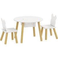 AIYAPLAY 3-Piece Kids Activity Table Set with Centre Mesh Bag, Bear-Shaped Backrest, for Arts and Crafts, Reading, White