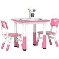 AIYAPLAY Height Adjustable Toddler Table and Chair Set, 3 Pcs Children Activity Table w/ 2 Chairs, for Playroom, Bedroom - Pink Aosom UK