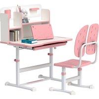 AIYAPLAY Height Adjustable Kids Desk and Chair Set, Children School Study Desk with Tiltable Desktop, Reading Rack, Pink Aosom UK