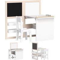 AIYAPLAY 3 in 1 Kids Table and Chair Set with Storage, Whiteboard, Blackboard & Roll Paper for 3-8 Years, White