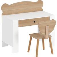 AIYAPLAY Kids Desk and Chair Set with Drawer for Drawing, Reading, Bear Theme Children Furniture for Bedroom, Daycare, Natural
