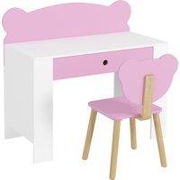 AIYAPLAY Kids Desk and Chair Set with Drawer for Drawing, Reading, Bear Theme Children Furniture for Bedroom, Daycare, Pink
