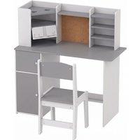 AIYAPLAY Kids Desk and Chair Set Storage Shelves Kids Desk Adjustable Tablet Stand Cork Board Pen Holder Grey
