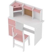 AIYAPLAY Kids Desk and Chair Set Storage Shelves Kids Desk Adjustable Tablet Stand Cork Board Pen Holder Pink