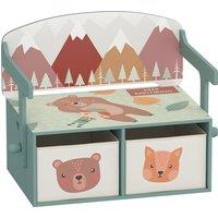 AIYAPLAY Kids Table and Chair Set, 3 in 1 Wooden Toy Box with 2 Fabric Drawers for Bedroom, Playroom, Gift for Boys Girls, Green