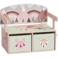 AIYAPLAY Kids Table and Chair Set, 3 in 1 Wooden Toy Box with 2 Fabric Drawers for Bedroom, Playroom, Gift for Boys Girls, Pink