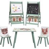 ZONEKIZ Kids Table and Chair Set and Kids Easel with Paper Roll, Storage Baskets, Kids Activity Furniture Set, Green Aosom UK