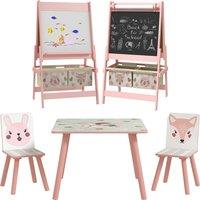 ZONEKIZ Multi-Activity Kids Table and Chair Set with Easel, Paper Roll, and Storage, Children's Furniture, Pink Aosom UK