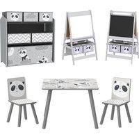 ZONEKIZ Kids Table and Chairs, Kids Storage Unit and Kids Easel Set, Cute Animal Design Kids Activity Furniture Set for Ages 3-8 Years, Grey
