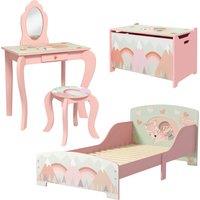 ZONEKIZ Kids Bedroom Furniture Set Includes Bed Frame, Toy Chest, Dressing Table for Ages 3-6 Years, Pink Aosom UK