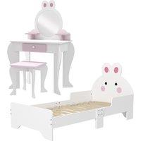 ZONEKIZ Kids Bedroom Furniture Set, Wooden with Dressing Table, Stool, Bed, Bunny-Design, for 3-6 Years Aosom UK