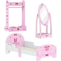 AIYAPLAY Kids Bed with Safety Rails, Kids Clothes Rail, Kids Full Length Mirror, 3 Piece Kids Furniture Set for Bedroom, Pink