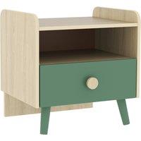AIYAPLAY Kids Bedside Table with Drawer and Open Storage Shelf, Wooden Nightstand for Bedroom, Bedside Cabinet, Green