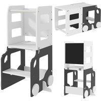 AIYAPLAY Toddler Step Stool, 4 in 1 Standing Tower, Foldable Toddler Step with Safety Rail, for Kitchen, Bathroom, Grey