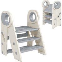 AIYAPLAY Foldable & Adjustable Toddler Tower with Handle, Non-Slip, Grey Aosom UK