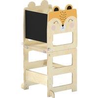 AIYAPLAY Toddler Step Stool, Standing Tower with Chalkboard, 3-in-1 Fox-Shaped Step Stool for Kitchen Counter, Natural