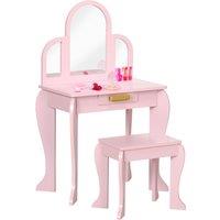 HOMCOM Kids Dressing Table with Mirror and Stool, Kids Vanity Set, Girl Makeup Desk with Drawer for 3-6 Years Old Children, Pink Aosom UK