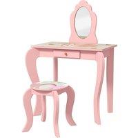 ZONEKIZ Kids Dressing Table with Mirror and Stool, Girls Vanity Table Makeup Desk with Drawer, Cute Animal Design, for 3-6 Years - Pink