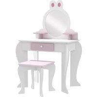 ZONEKIZ Bunny-Design Kids Dressing Table, with Mirror and Stool, Fun and Functional, White and Pink Aosom UK