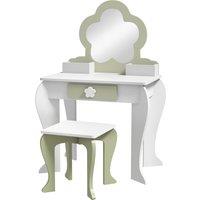 ZONEKIZ Kids Vanity Table with Mirror and Stool, Drawer, Storage Boxes, Beauty Flower Design, for 3-6 Years Old, White Aosom UK