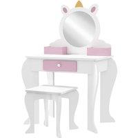ZONEKIZ Kids Dressing Table, Unicorn Design with Mirror & Stool, Creative Play, White Aosom UK