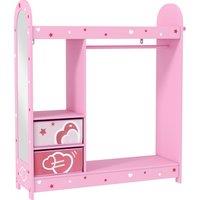 AIYAPLAY Kids Clothes Rail, Kids Wardrobe with Mirror, Shelves, Fabric Storage and Hooks for Bedroom, Nursery, Pink