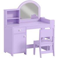 AIYAPLAY Kids Vanity Table and Chair Set, Girls Dressing Table with 2-Colour LED Mirror, Stool, Cabinet, Drawer, Shelves, Purple