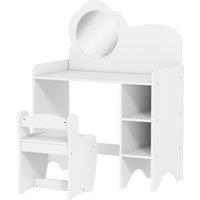 AIYAPLAY Kids Dressing Table with Mirror, Stool, Kids Vanity Table with Shelves, for Ages 3-8 Years, White