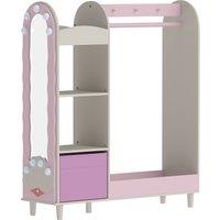 AIYAPLAY Kids Clothing Rack, Kids Wardrobe with Glowing Lights Mirror, Non-Woven Drawer and Shelves for Bedroom, Ages 3-8, Pink