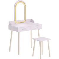 AIYAPLAY Kids Dressing Table, Girls Vanity Set with Stool, 3-Colour LED Lights Mirror, Large Drawer for Ages 3-8, Pink