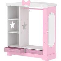 AIYAPLAY Kids Wardrobe with Lighted Mirror, Clothes Rail, Jewelry Cabinet, Shelves, Storage Boxes for Bedroom, Nursery, Pink
