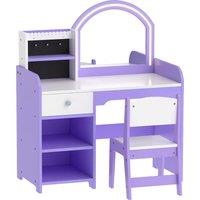 AIYAPLAY Kids Vanity Set, Girls Dressing Table with Stool, 2-Colour Lights Mirror, Pretend Dresser Gift for Ages 3-8, Purple