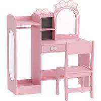 AIYAPLAY Kids Dressing Table, 3-in-1 Girls Vanity Set with Stool, 2-Colour Lights Mirror, Clothes Rack for Ages 3-8, Pink