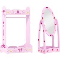 AIYAPLAY Kids Clothes Rail, Kids Dressing Mirror with 360 Rotating, 2 Piece Kids Furniture Set with Storage Shelves, Pink
