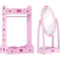 AIYAPLAY Kids Clothes Rail, Kids Dressing Mirror with 360 Rotating, 2 Piece Kids Furniture Set with Storage Shelves, Pink
