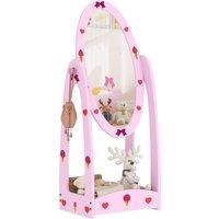AIYAPLAY Kids Full Length Mirror, 360 Rotating Children Standing Mirror with Storage Shelf, Hot Pink