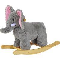 HOMCOM Plush Elephant Rocking Horse for Kids, Traditional Wooden Riding Toy with 32 Nursery Rhymes, Grey Aosom UK